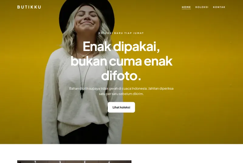 Tampilan halaman depan template Toko Pakaian