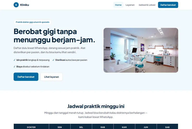 Tampilan halaman depan template Klinik & Dokter Gigi