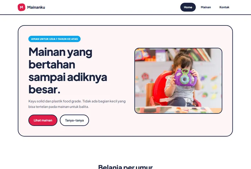 Tampilan halaman depan template Toko Mainan