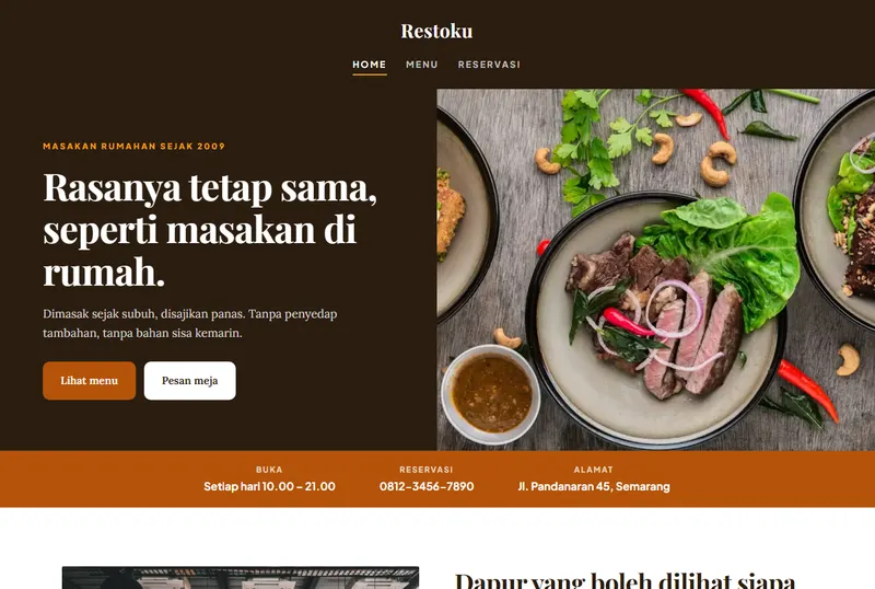 Tampilan halaman depan template Resto & Cafe