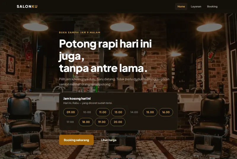 Tampilan halaman depan template Salon & Barbershop