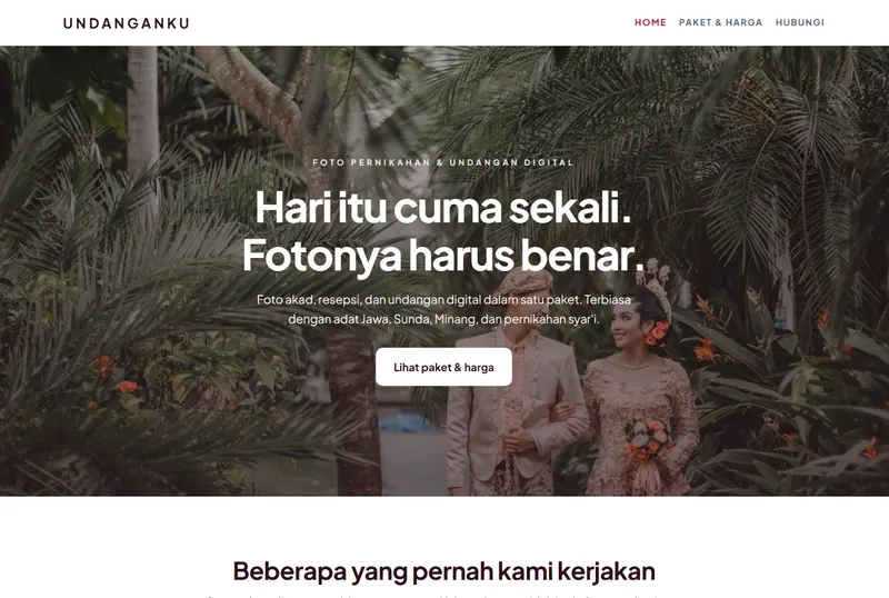 Tampilan halaman depan template Jasa Foto & Undangan